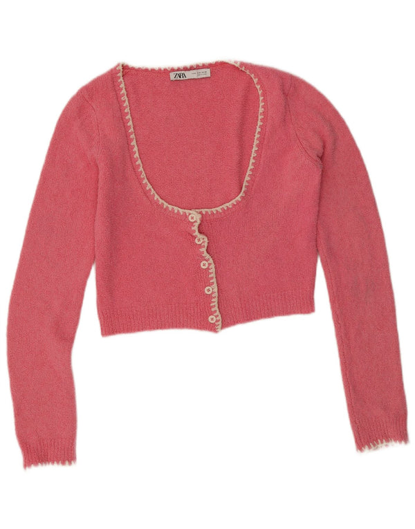 Suéter cardigã feminino Zara UK 12 algodão rosa médio