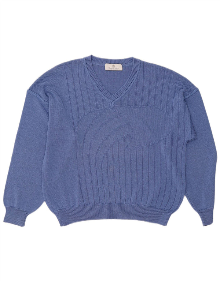 Suéter masculino Bleyle com ajuste relaxado e decote em V, azul pequeno