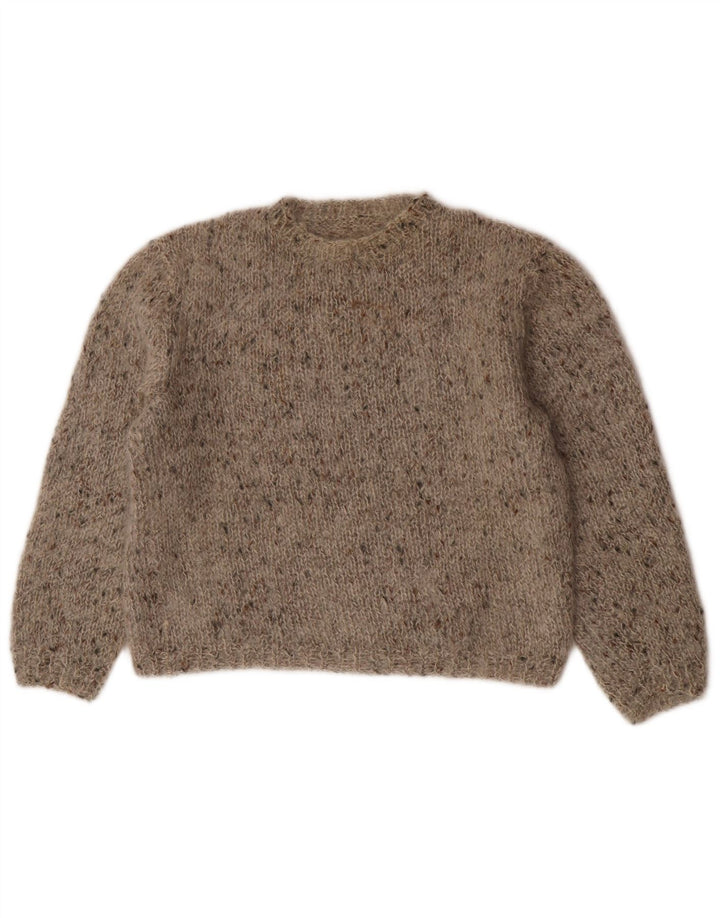Suéter feminino vintage com gola redonda UK 14 cinza médio manchado