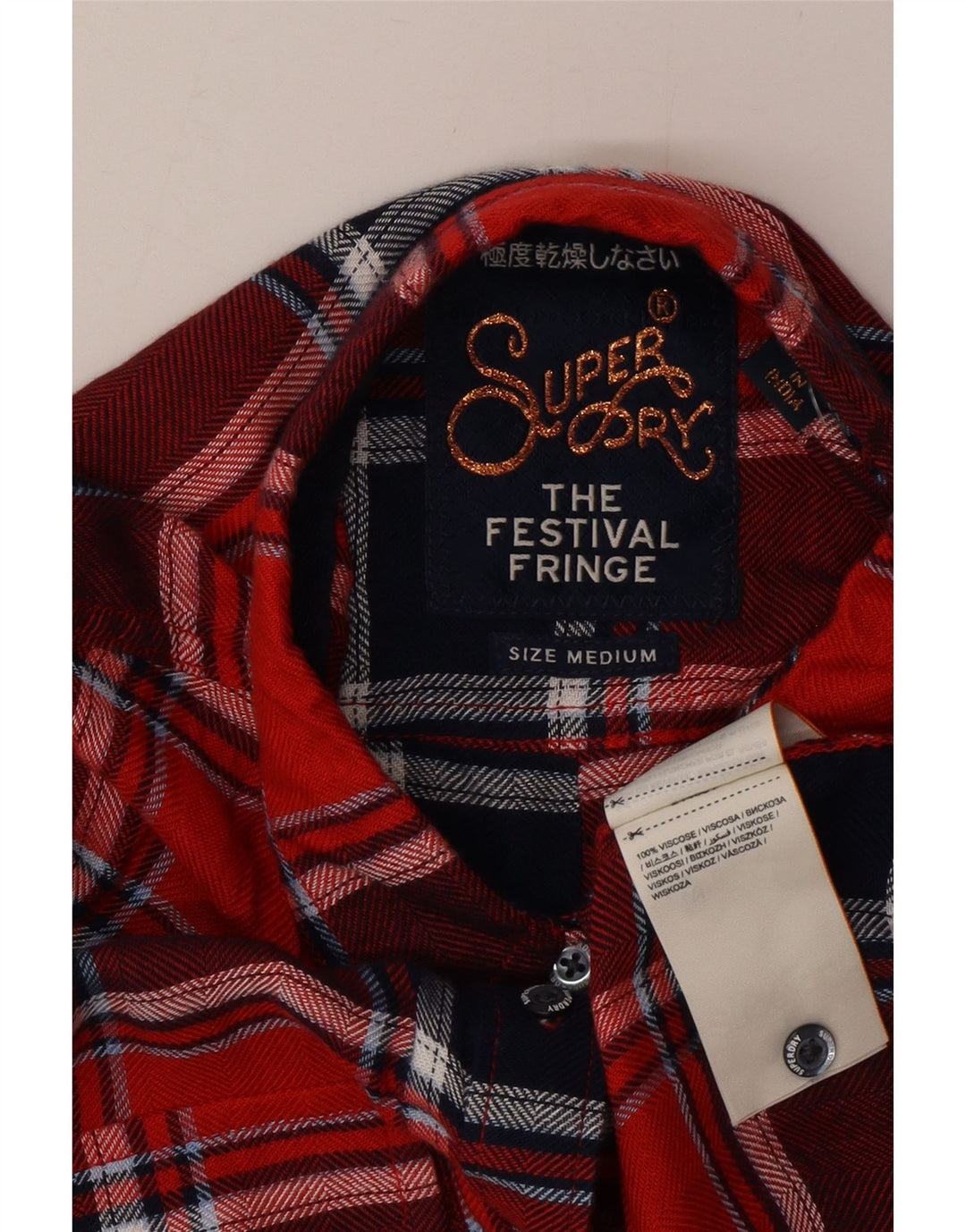 Camisa de flanela feminina Superdry UK 14 viscose xadrez vermelha média