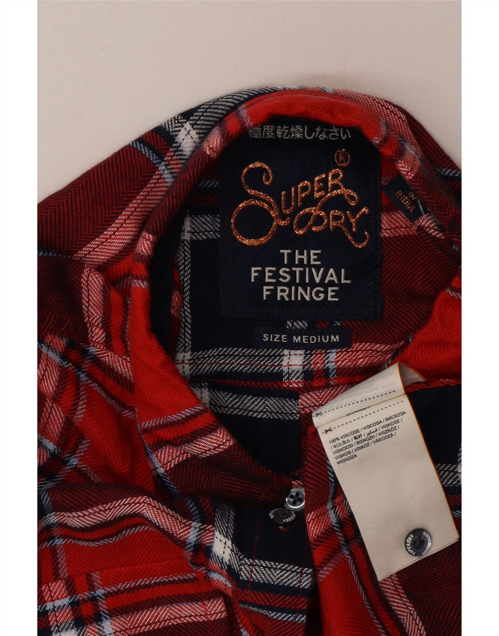 Camisa de flanela feminina Superdry UK 14 viscose xadrez vermelha média