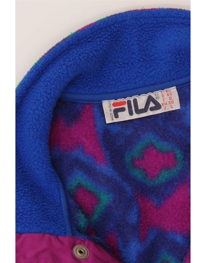 Fila Suéter masculino de lã com gola com botão IT 48 azul médio geométrico