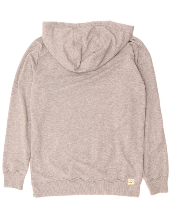 Suéter feminino com capuz Guess Longline gráfico com zíper e gola UK 14 cinza médio