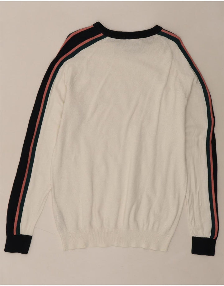 JACK & JONES Mens Boat Neck Jumper Sweater XL White Colourblock Cotton Vintage Jack & Jones and Second-Hand Jack & Jones from Messina Hembry 