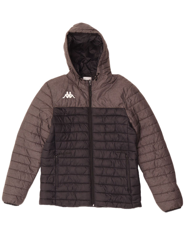 Jaqueta masculina acolchoada com capuz Kappa UK 40 grande preto colorblock poliamida