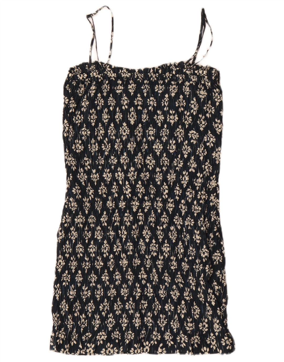 Vestido de verão feminino Zara UK 4 XS azul marinho floral poliéster
