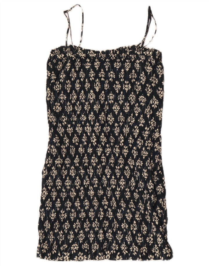 Vestido de verão feminino Zara UK 4 XS azul marinho floral poliéster