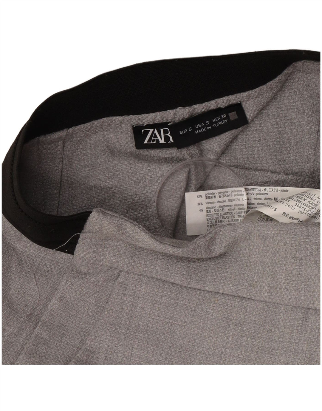 Calça feminina Zara Slim Suit pequena W26 L28 cinza poliéster