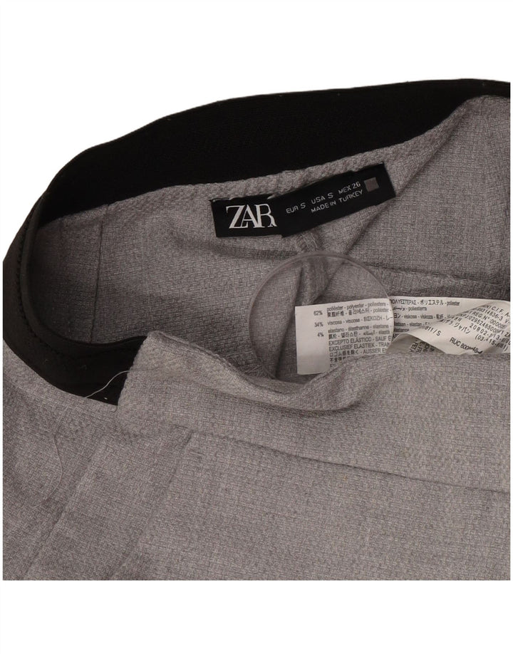 Calça feminina Zara Slim Suit pequena W26 L28 cinza poliéster