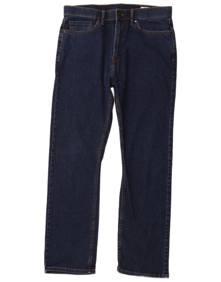 MARKS & SPENCER Masculino Regular Straight Jeans W34 L31 Azul Marinho Algodão