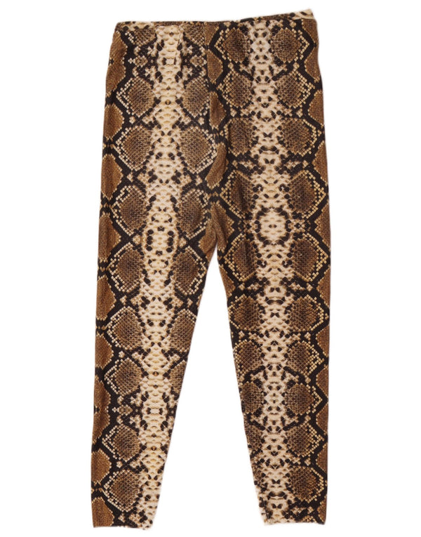 Zara Leggings feminino UK 12 poliéster marrom médio com estampa animal