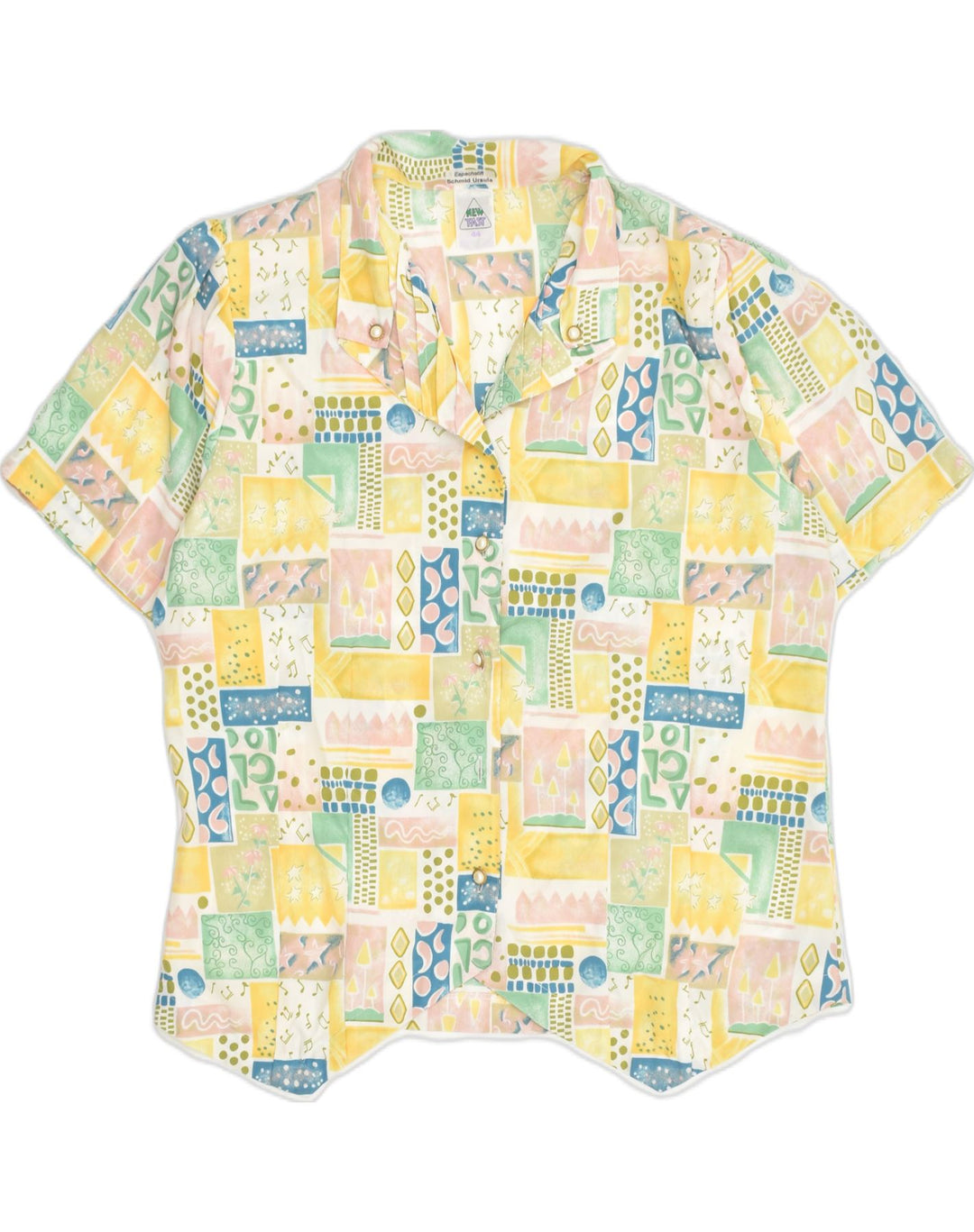 NEW FAST Womens Short Sleeve Shirt Blouse EU 44 XL Yellow Patchwork | Vintage New Fast | Thrift | Second-Hand New Fast | Used Clothing | Messina Hembry 