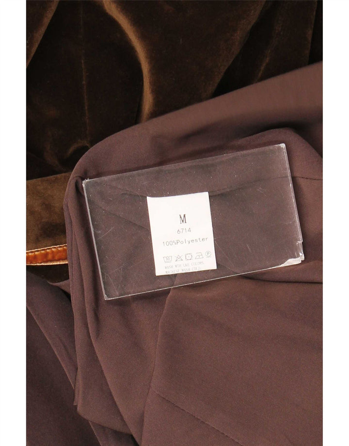 Sobretudo de veludo vintage feminino UK 12 poliéster marrom médio