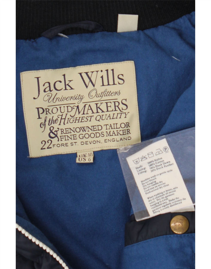 JACK WILLS Colete feminino grande acolchoado Reino Unido 10 pequeno azul marinho nylon