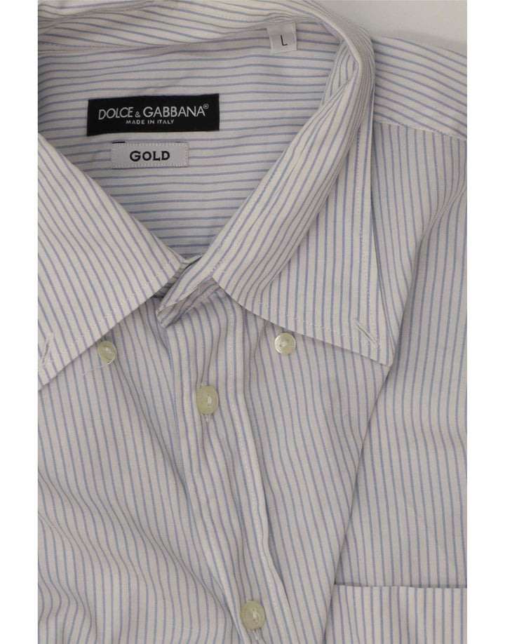 Camisa masculina Dolce & Gabbana grande algodão listrado azul