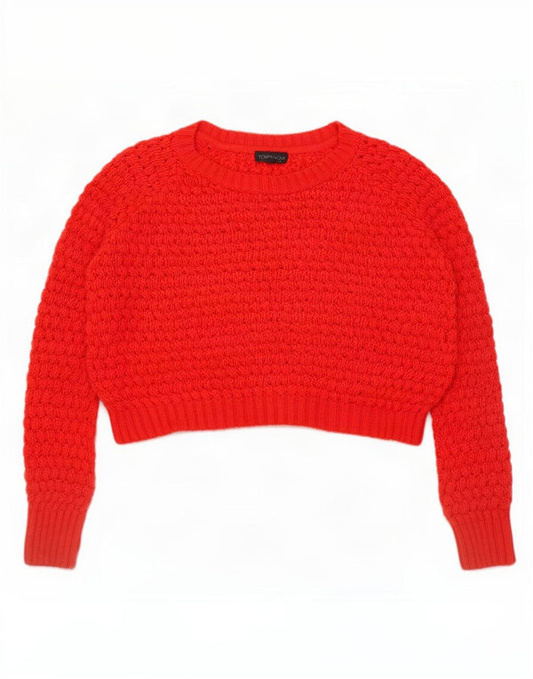 Topshop Suéter feminino cropped grande com gola canoa Reino Unido 10 pequeno vermelho