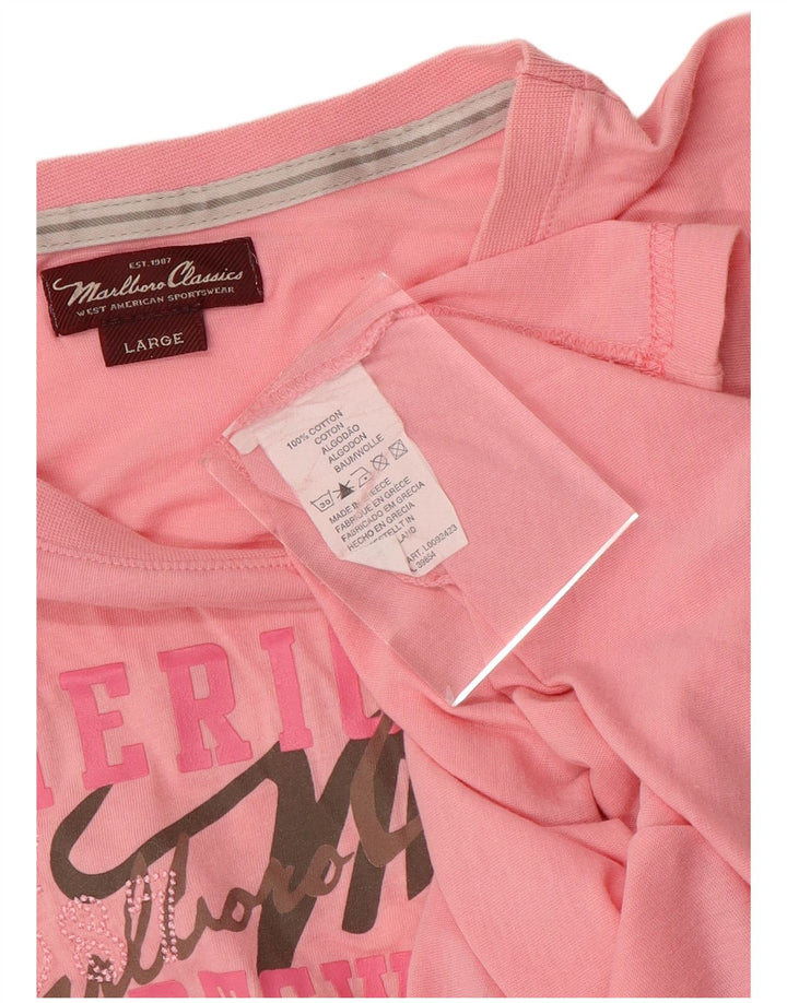 Camiseta feminina gráfica MARLBORO CLASSICS UK 16 grande algodão rosa