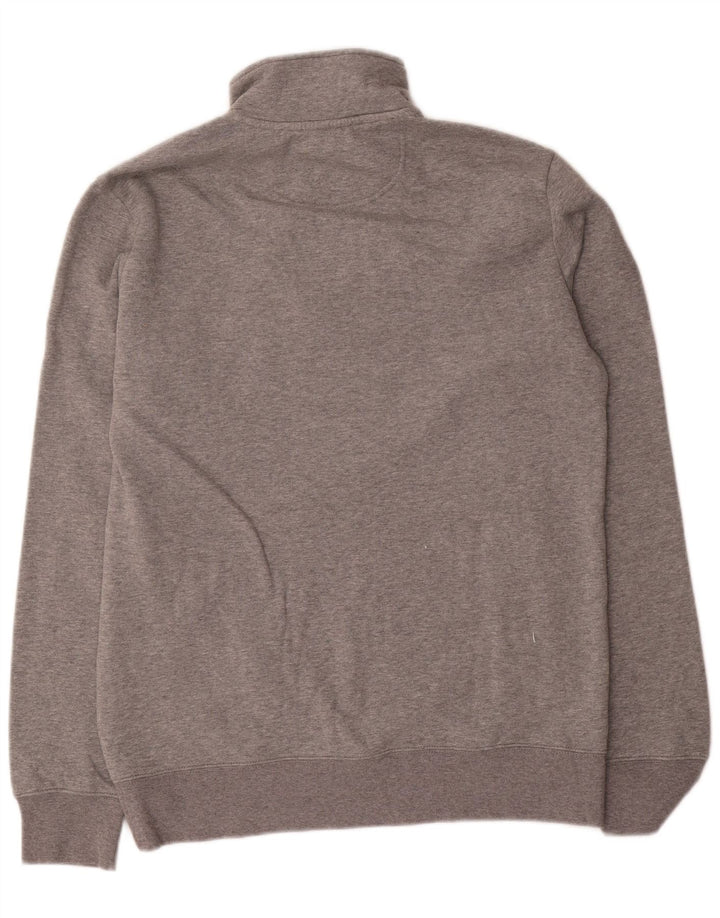 Suéter masculino Marks & Spencer com zíper e gola em algodão manchado cinza médio