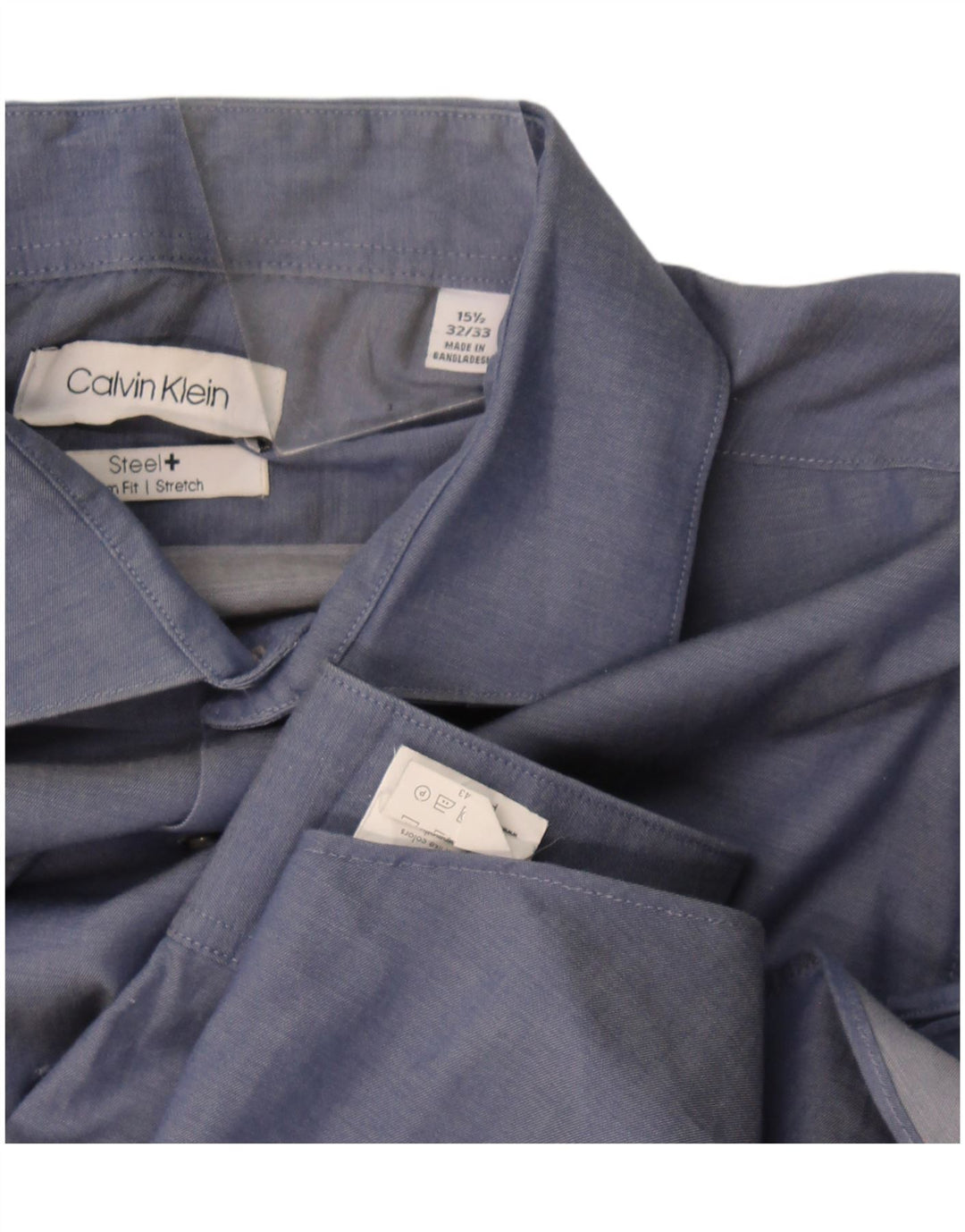 Camisa masculina Calvin Klein Slim Fit tamanho 15 1/2 algodão azul médio