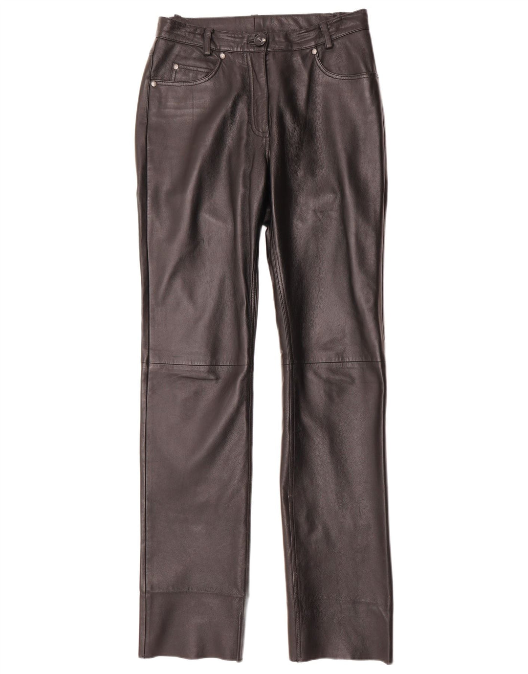 Calça feminina de couro reta H.I.S EU 38 Médio W28 L34 preta