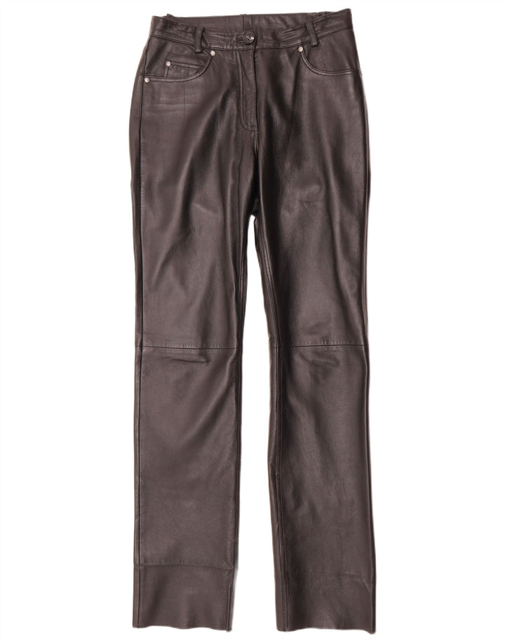 Calça feminina de couro reta H.I.S EU 38 Médio W28 L34 preta