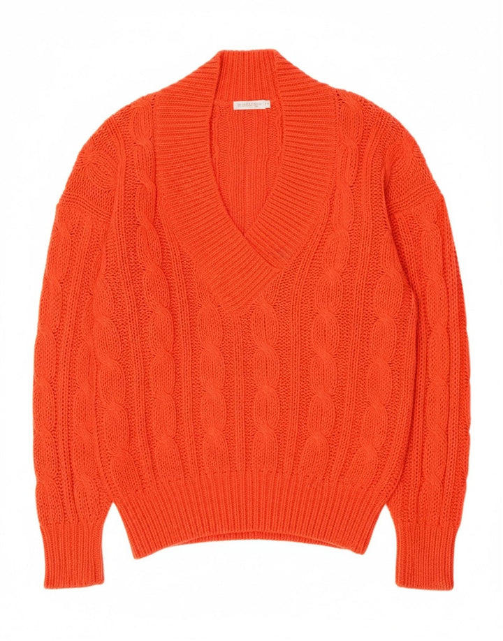 VINTAGE Womens V-Neck Jumper Sweater EU 38 Medium Orange Acrylic Vintage Vintage and Second-Hand Vintage from Messina Hembry 