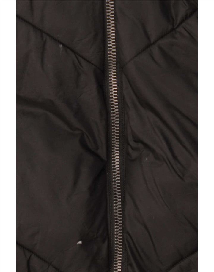 Casaco acolchoado com capuz feminino Zara UK 14 poliéster preto médio