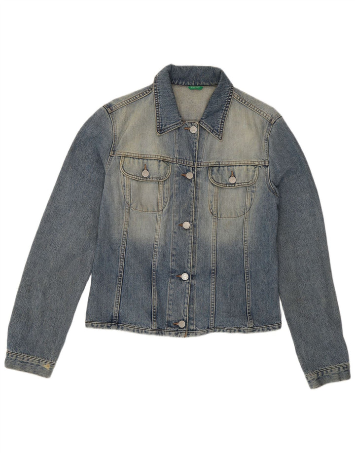 Jaqueta jeans feminina Benetton UK 16 grande algodão azul