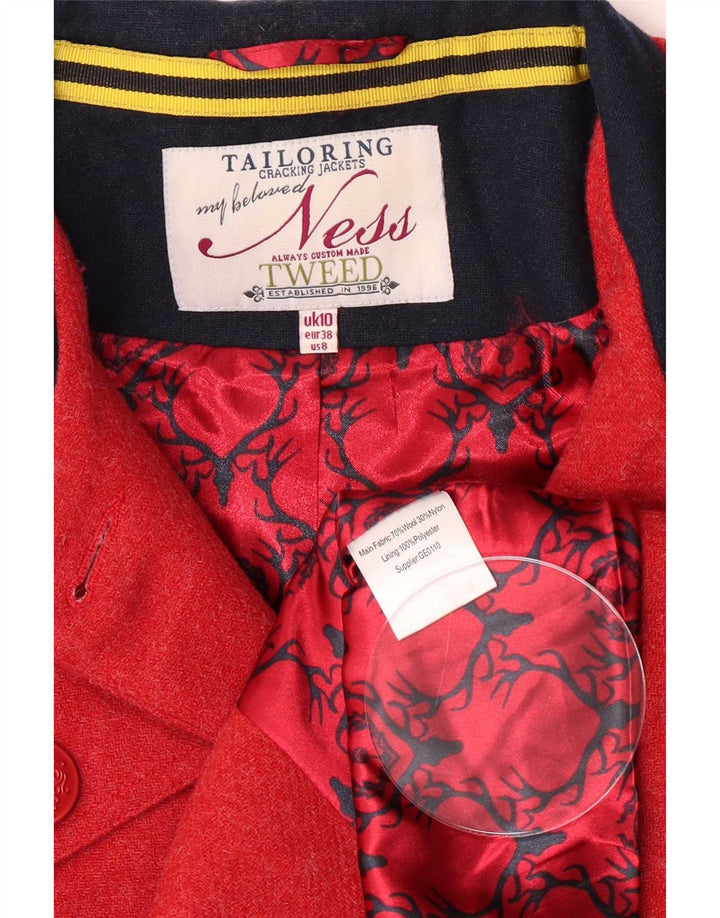 Ness Womens Military 4 Button Blazer Jacket UK 10 Small Red Wool