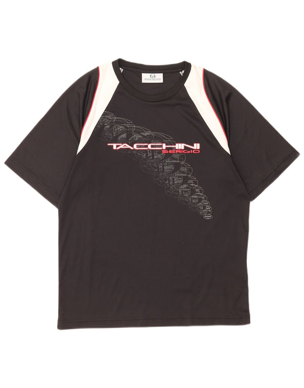 Camiseta gráfica masculina Sergio Tacchini Top médio preto colorblock poliéster
