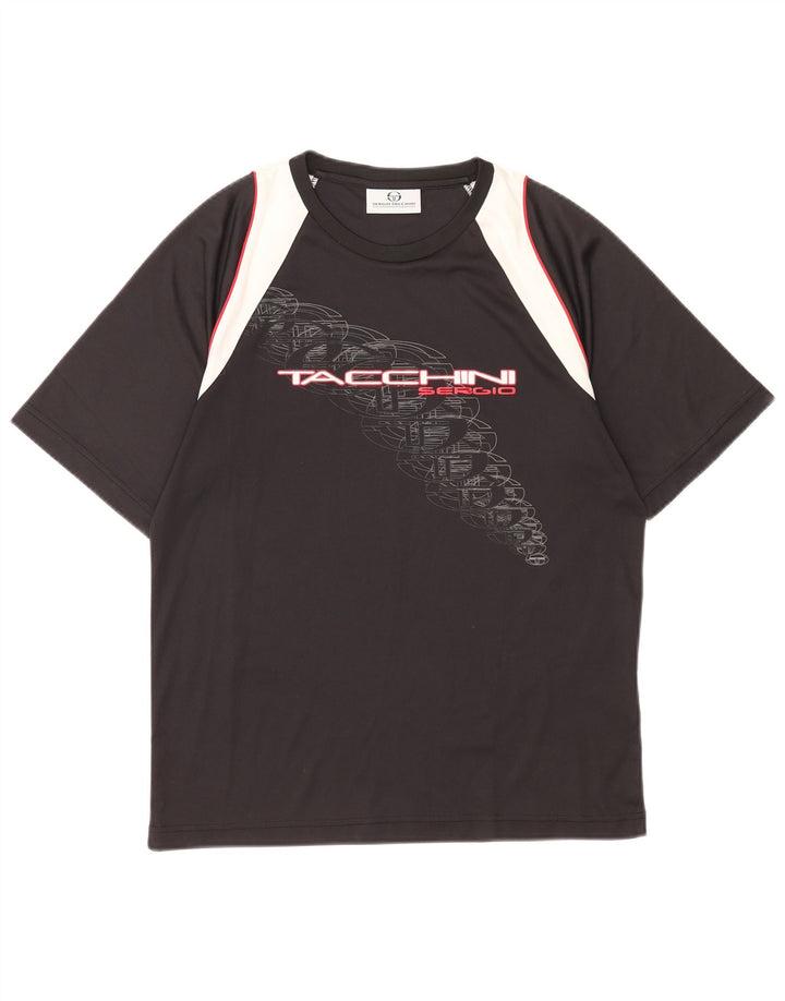 Camiseta gráfica masculina Sergio Tacchini Top médio preto colorblock poliéster