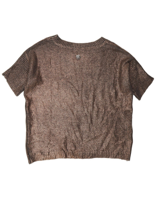 Gaudi Womens Short Sleeve Crew Neck Jumper Sweater UK 14 Large Grey