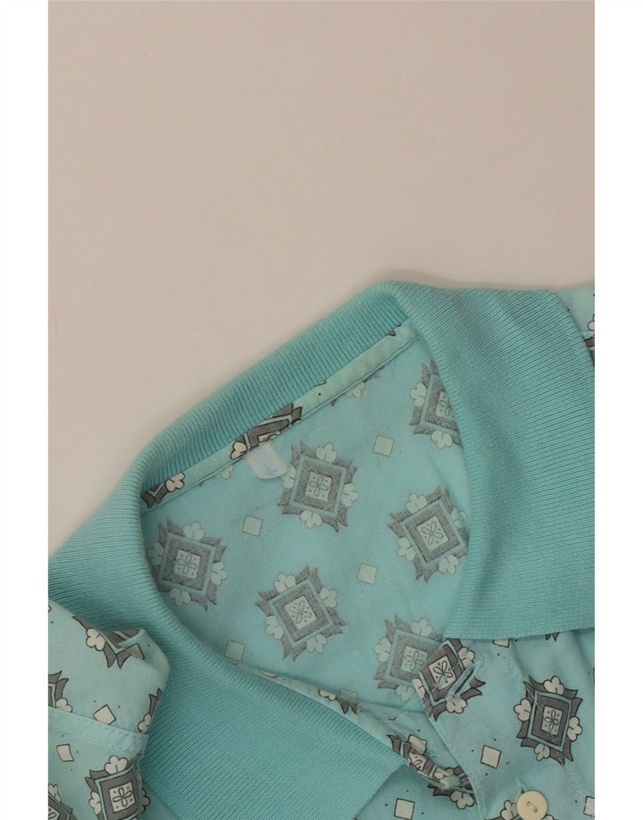 Camisa masculina vintage de manga curta grande turquesa geométrica