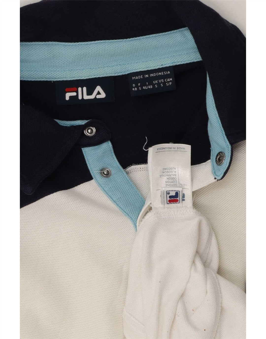 Camisa polo masculina Fila pequena algodão colorblock branco