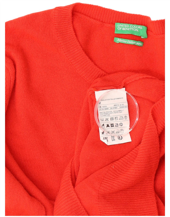Suéter feminino Benetton com gola redonda UK 12 lã virgem vermelha média