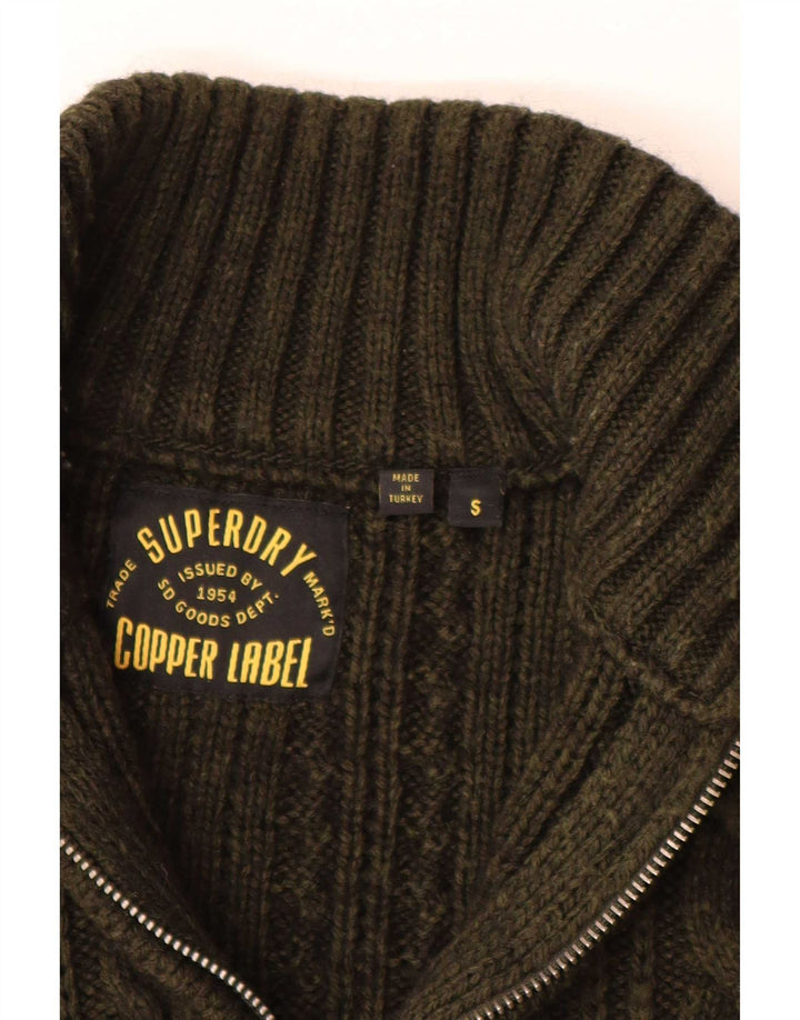 Suéter masculino Superdry com zíper e gola pequena de lã cáqui