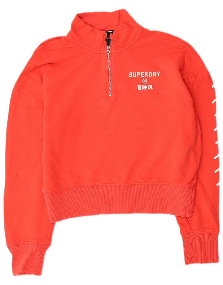 Suéter superdry feminino cropped com gola e zíper UK 12 algodão laranja médio