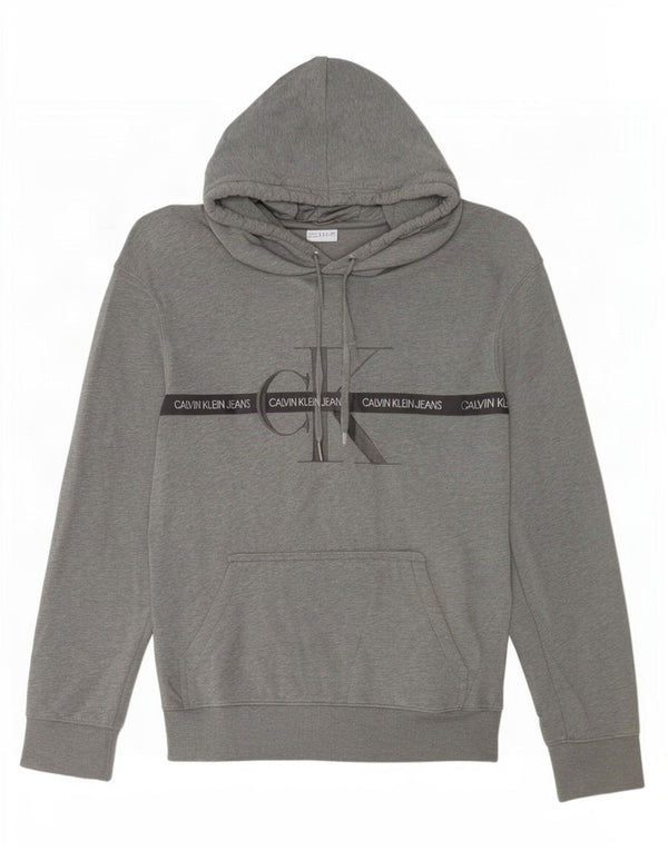 Calvin Klein moletom com capuz masculino gráfico pequeno algodão manchado cinza