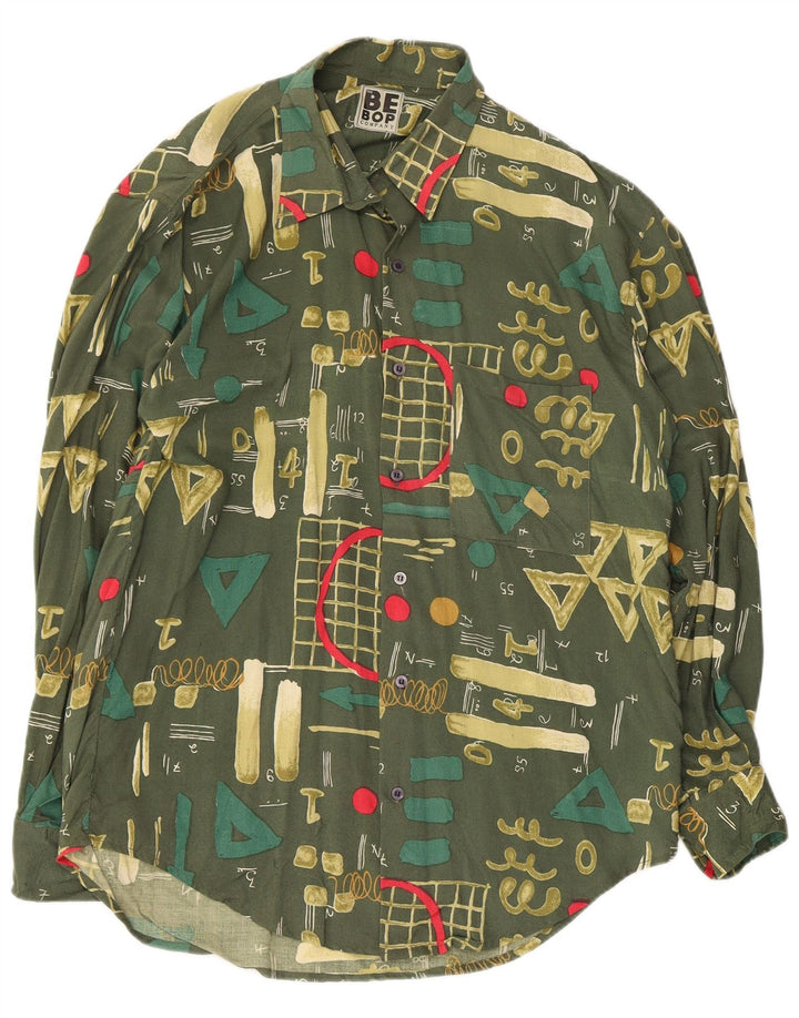 Camisa masculina vintage viscose geométrica verde média