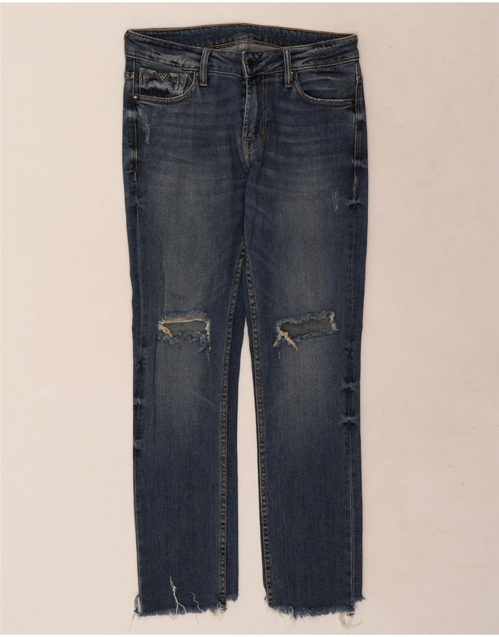 Guess Jeans femininos desgastados slim W30 L29 azul