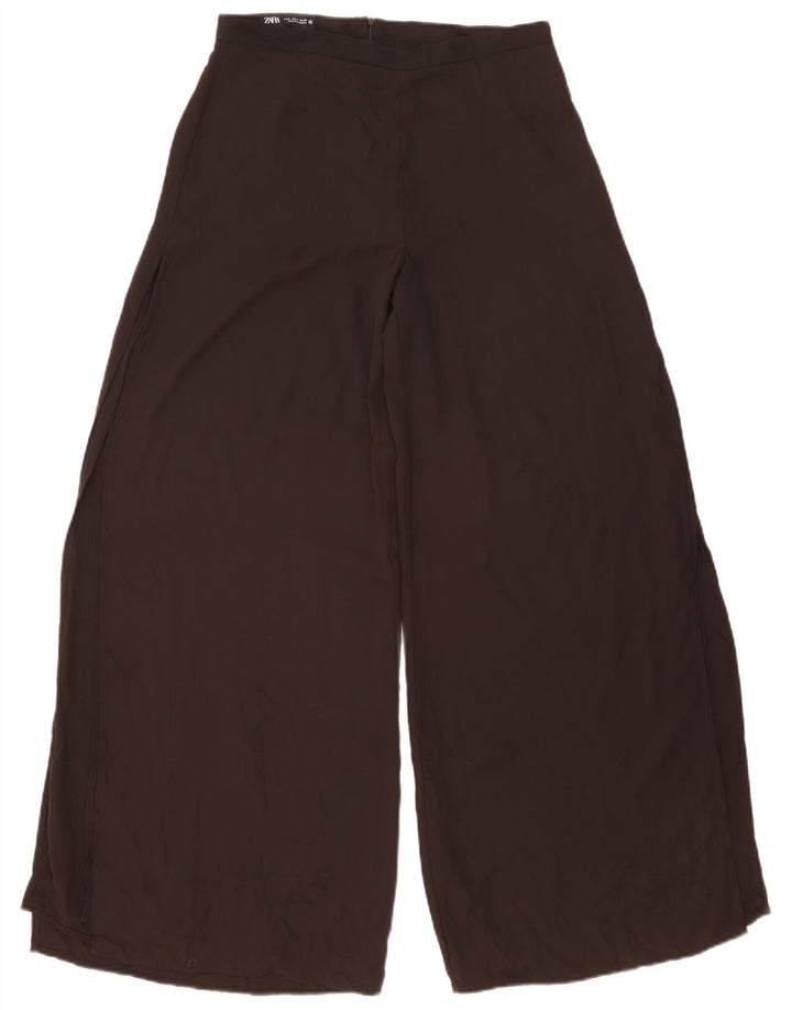 Zara Calça feminina casual de perna larga médio W30 L31 poliéster preto