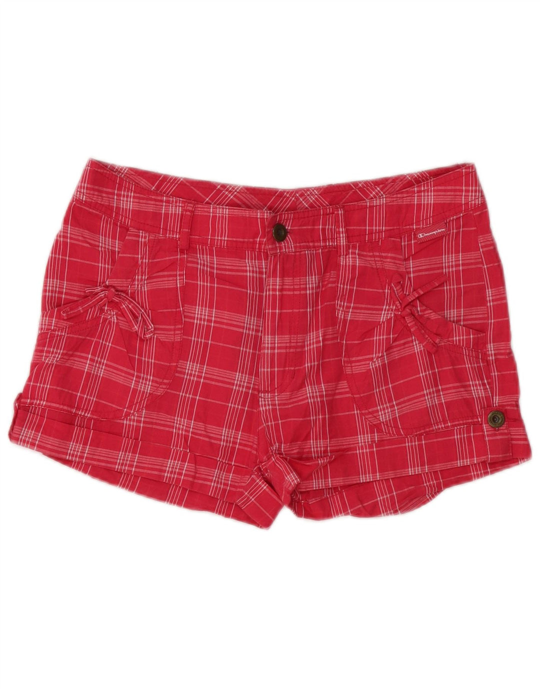 CHAMPION Hot Pants Feminino Pequeno W32 Xadrez Vermelho