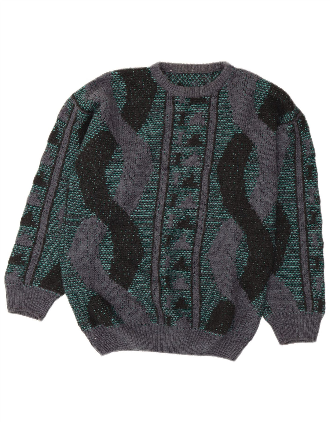 Suéter masculino VINTAGE com gola redonda, médio multicolorido geométrico