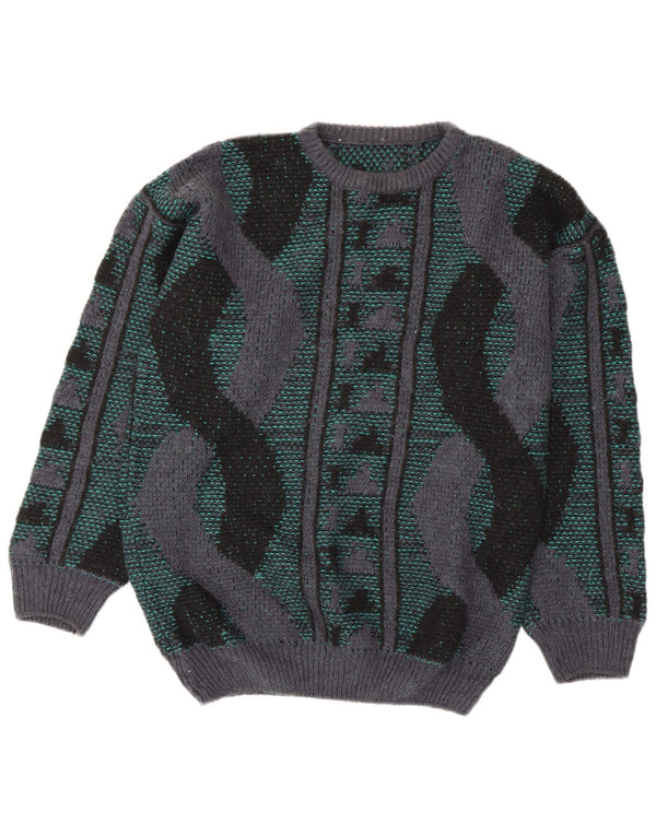 Suéter masculino VINTAGE com gola redonda, médio multicolorido geométrico