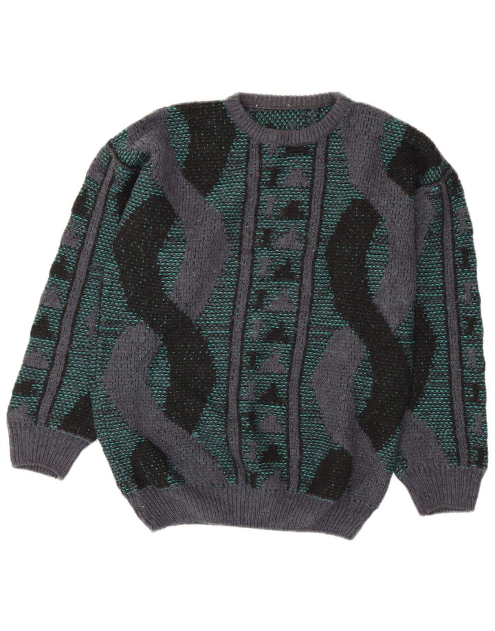 Suéter masculino VINTAGE com gola redonda, médio multicolorido geométrico