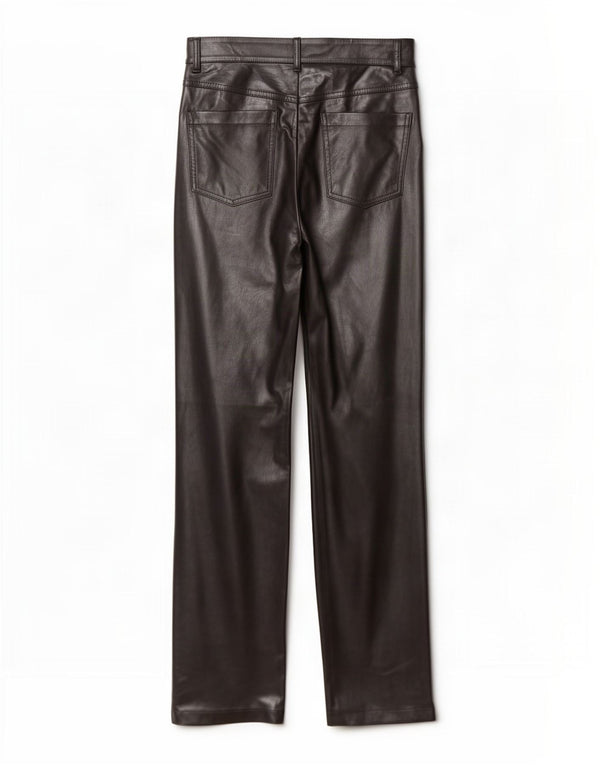 Zara Calça feminina reta de couro sintético médio W28 L32 preta