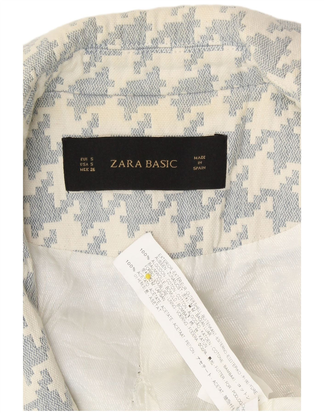 Jaqueta blazer feminina Zara com ajuste solto Reino Unido 10 pequeno algodão houndstooth branco
