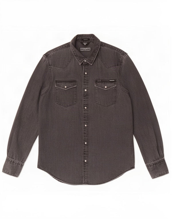 Camisa jeans Superdry masculina Classic Fit grande algodão cinza