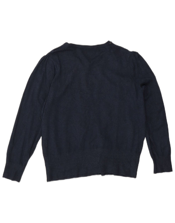 Suéter cardigã feminino Marks & Spencer Reino Unido 16 grande viscose azul marinho