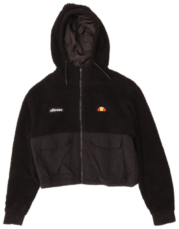 Suéter Ellesse feminino de lã com capuz e zíper Reino Unido 10 pequeno preto esportivo